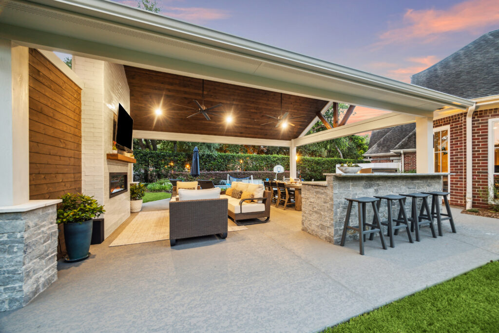 A patio cover showing the outside counter area by the kitchen.