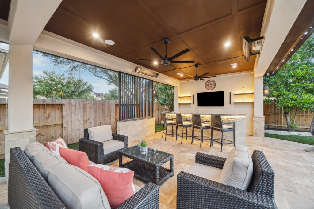 Outdoor living room with outdoor bar
